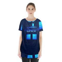 Blue Tardis Doctor Who Police Call Box Skirt Hem Sports Top by Cendanart