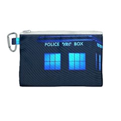 Blue Tardis Doctor Who Police Call Box Canvas Cosmetic Bag (medium) by Cendanart