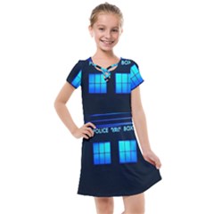 Blue Tardis Doctor Who Police Call Box Kids  Cross Web Dress by Cendanart