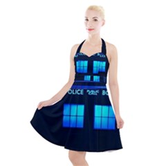 Blue Tardis Doctor Who Police Call Box Halter Party Swing Dress  by Cendanart