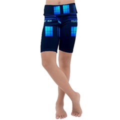 Blue Tardis Doctor Who Police Call Box Kids  Lightweight Velour Cropped Yoga Leggings by Cendanart