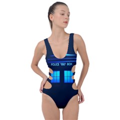 Blue Tardis Doctor Who Police Call Box Side Cut Out Swimsuit by Cendanart