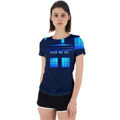 Blue Tardis Doctor Who Police Call Box Back Cut Out Sport T-shirt by Cendanart