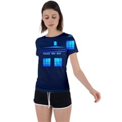 Blue Tardis Doctor Who Police Call Box Back Circle Cutout Sports T-shirt by Cendanart