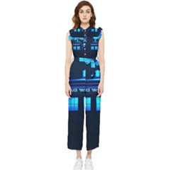 Blue Tardis Doctor Who Police Call Box Women s Frill Top Chiffon Jumpsuit by Cendanart