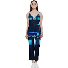 Blue Tardis Doctor Who Police Call Box V-neck Camisole Jumpsuit by Cendanart