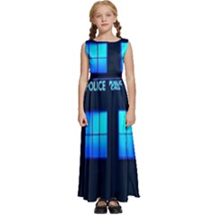 Blue Tardis Doctor Who Police Call Box Kids  Satin Sleeveless Maxi Dress by Cendanart