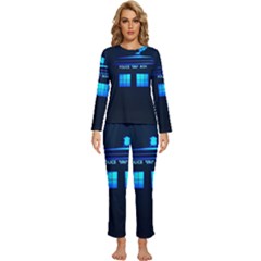 Blue Tardis Doctor Who Police Call Box Womens  Long Sleeve Lightweight Pajamas Set by Cendanart