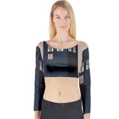 Tardis Doctor Who Minimal Minimalism Long Sleeve Crop Top by Cendanart