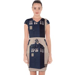 Tardis Doctor Who Minimal Minimalism Capsleeve Drawstring Dress  by Cendanart