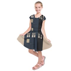 Tardis Doctor Who Minimal Minimalism Kids  Short Sleeve Dress by Cendanart