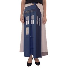 Tardis Doctor Who Minimal Minimalism Flared Maxi Skirt by Cendanart