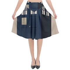 Tardis Doctor Who Minimal Minimalism Flared Midi Skirt by Cendanart