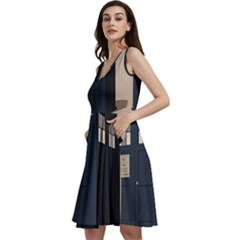 Tardis Doctor Who Minimal Minimalism Sleeveless V-neck Skater Dress With Pockets