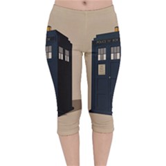 Tardis Doctor Who Minimal Minimalism Velvet Capri Leggings  by Cendanart