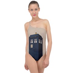 Tardis Doctor Who Minimal Minimalism Classic One Shoulder Swimsuit by Cendanart