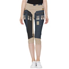 Tardis Doctor Who Minimal Minimalism Inside Out Lightweight Velour Capri Leggings  by Cendanart