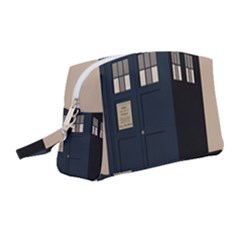 Tardis Doctor Who Minimal Minimalism Wristlet Pouch Bag (medium) by Cendanart