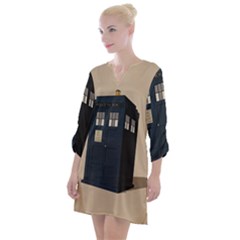 Tardis Doctor Who Minimal Minimalism Open Neck Shift Dress by Cendanart