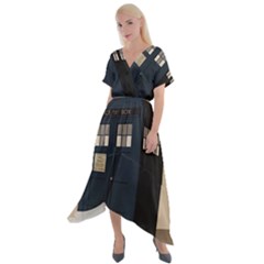 Tardis Doctor Who Minimal Minimalism Cross Front Sharkbite Hem Maxi Dress