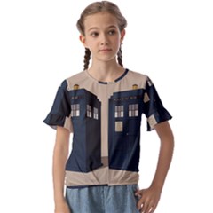 Tardis Doctor Who Minimal Minimalism Kids  Cuff Sleeve Scrunch Bottom T-shirt