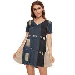 Tardis Doctor Who Minimal Minimalism Tiered Short Sleeve Babydoll Dress by Cendanart