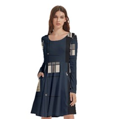 Tardis Doctor Who Minimal Minimalism Long Sleeve Knee Length Skater Dress With Pockets