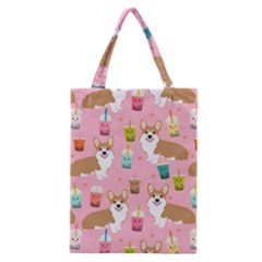 Corgi Bubble Boba Tea Pink Pattern Classic Tote Bag by Cendanart