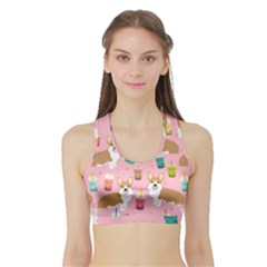 Corgi Bubble Boba Tea Pink Pattern Sports Bra With Border by Cendanart