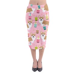 Corgi Bubble Boba Tea Pink Pattern Midi Pencil Skirt by Cendanart