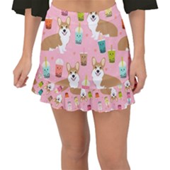 Corgi Bubble Boba Tea Pink Pattern Fishtail Mini Chiffon Skirt by Cendanart