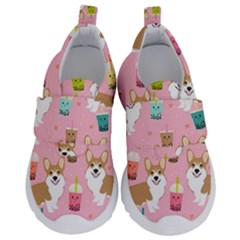 Corgi Bubble Boba Tea Pink Pattern Kids  Velcro No Lace Shoes by Cendanart