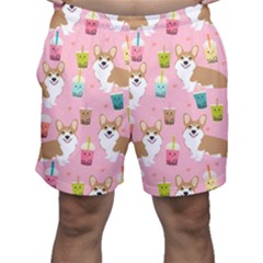 Corgi Bubble Boba Tea Pink Pattern Men s Shorts by Cendanart