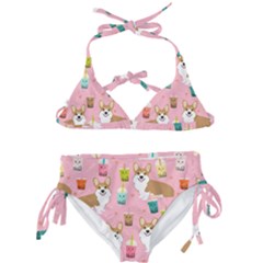 Corgi Bubble Boba Tea Pink Pattern Kids  Classic Bikini Set