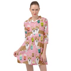 Corgi Bubble Boba Tea Pink Pattern Mini Skater Shirt Dress by Cendanart