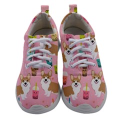 Corgi Bubble Boba Tea Pink Pattern Women Athletic Shoes by Cendanart