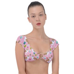 Corgi Bubble Boba Tea Pink Pattern Cap Sleeve Ring Bikini Top by Cendanart