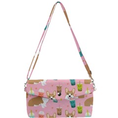 Corgi Bubble Boba Tea Pink Pattern Removable Strap Clutch Bag