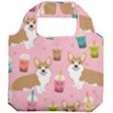 Corgi Bubble Boba Tea Pink Pattern Foldable Grocery Recycle Bag View2