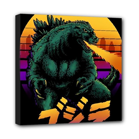 Godzilla Retrowave Mini Canvas 8  X 8  (stretched) by Cendanart