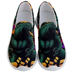 Godzilla Retrowave Men s Lightweight Slip Ons by Cendanart