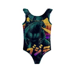 Godzilla Retrowave Kids  Frill Swimsuit by Cendanart