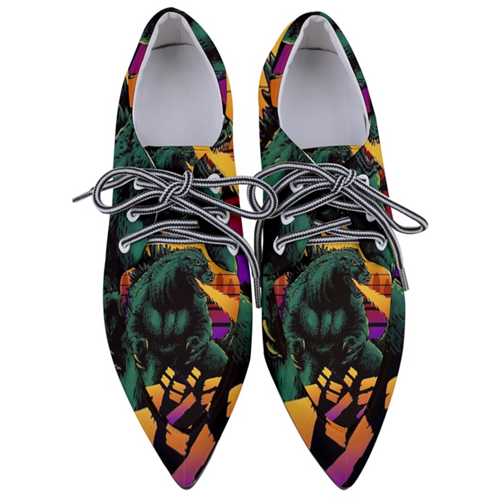 Godzilla Retrowave Pointed Oxford Shoes