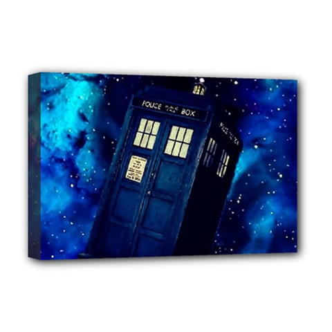 Tardis Doctor Who Space Galaxy Deluxe Canvas 18  X 12  (stretched) by Cendanart