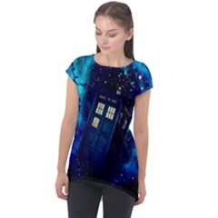 Tardis Doctor Who Space Galaxy Cap Sleeve High Low Top by Cendanart