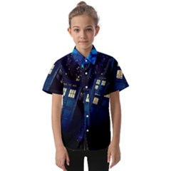 Tardis Doctor Who Space Galaxy Kids  Short Sleeve Shirt by Cendanart