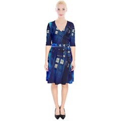 Tardis Doctor Who Space Galaxy Wrap Up Cocktail Dress by Cendanart