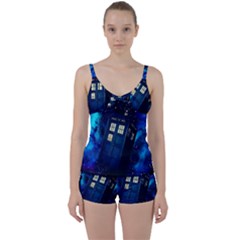 Tardis Doctor Who Space Galaxy Tie Front Two Piece Tankini by Cendanart