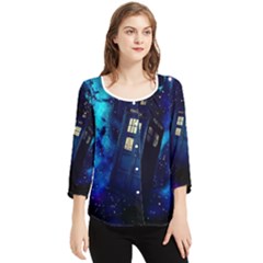 Tardis Doctor Who Space Galaxy Chiffon Quarter Sleeve Blouse by Cendanart