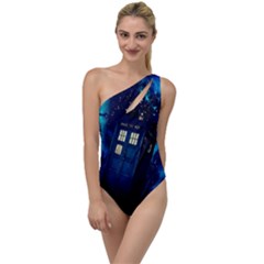 Tardis Doctor Who Space Galaxy To One Side Swimsuit by Cendanart